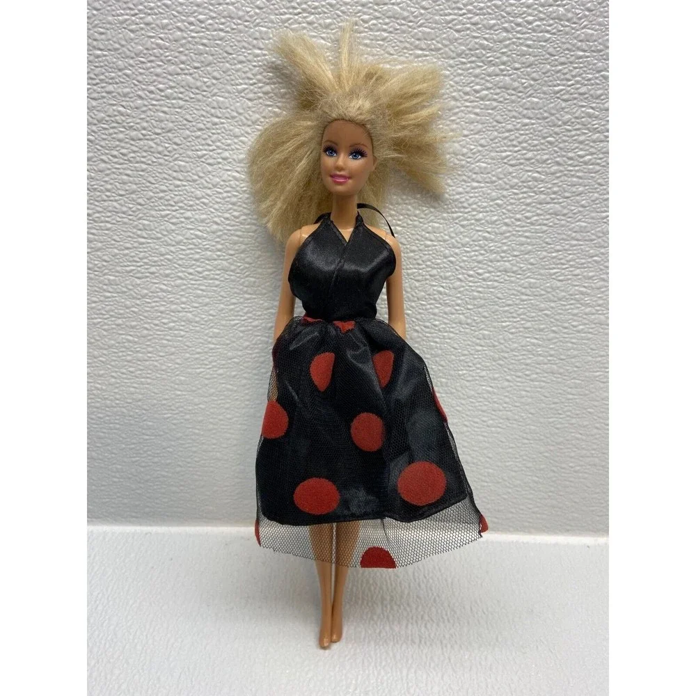 Barbie Doll Blond Hair With Black and Red Polka Dot Dress